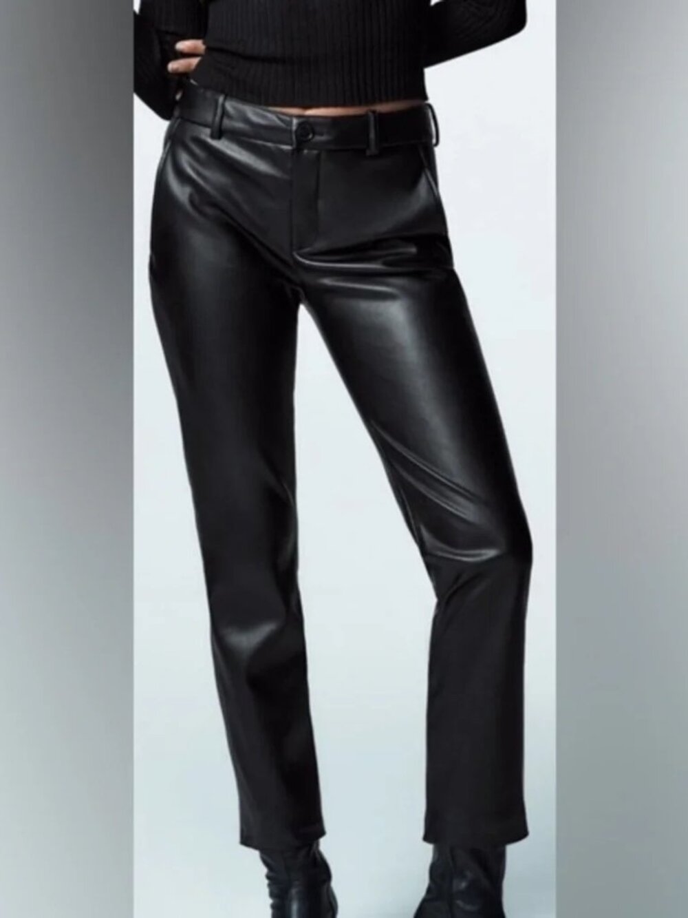 Zara Black Faux Leather Straight Leg Pants Size US 2 EUR 34 - Picture 8 of 8